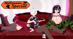  black_hair breasts breasts_outside clothed cover empty_eyes english_text femsub glasses grey_eyes hair_covering_one_eye hypnozz maledom mother_and_daughter multiple_girls multiple_subs nipples original ring_eyes short_hair smile text white_eyes white_hair yellow_sclera 