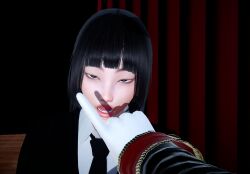  3d absurdres airi_murayama dazed empty_eyes eye_roll femsub gloves hime_cut honey_select_2 open_mouth stage_hypnosis tie tomoe_mori 