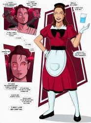 brown_hair comic dialogue dress english_text female_only femsub hair_buns housewife maledom milk polmanning rey_(star_wars) short_hair shrunken_irises smile speech_bubble spiral_eyes star_wars stepfordization tech_control text