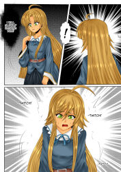  ahoge asia_argento aware blonde_hair clothed comic dialogue english_text female_only femdom femsub green_eyes high_school_dxd kalawarner long_hair possession speech_bubble sweat tagme text trembling tuksoil 