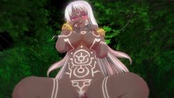 3d absurdres anklet arm_bands ass blush body_markings bracelet breasts crouching custom_maid_3d_2 dark_side_ruler dark_skin fate/grand_order fate/stay_night fate_(series) female_only femsub headband illyasviel_von_einzbern large_breasts nail_polish nipples nude open_mouth pink_eyes pubic_hair sitonai_(fate/grand_order) solo spread_legs squatting tribal very_long_hair white_hair