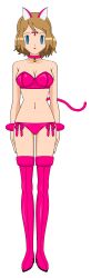  bell_collar blonde_hair boots breasts clothed empty_eyes expressionless fake_animal_ears fake_tail female_only femsub hypnotic_accessory jimryu large_breasts latex mewxxxx1_(manipper) microchip nintendo pokemon pokemon_(anime) pokemon_x_and_y serena short_hair solo standing standing_at_attention tech_control 