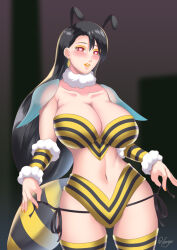 antenna bee_girl bee_suit black_hair breasts bug_girl cleavage female_only femsub final_fantasy final_fantasy_vii hadant happy_trance heart heart_eyes huge_breasts long_hair midriff navel signature simple_background smile solo symbol_in_eyes tifa_lockhart