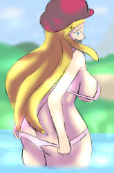  artist_request ass blonde_hair breasts breath_of_the_wild cappy looking_at_viewer mario mustache nintendo possession princess_zelda super_mario_bros. super_mario_odyssey the_legend_of_zelda water 