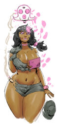  bimbo_sparkles bimbofication breasts choker cleavage daring_do dark_skin femsub ghost happy_trance hat large_breasts lipstick long_hair makeup midriff multicolored_hair my_little_pony personification pink_eyes pink_hair side_ponytail torn_clothes transformation 