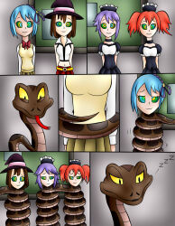 blue_hair comic empty_eyes femdom femsub happy_trance hypnotic_eyes jerrydestrtoyer kai_(pieman754) kokoa_shuzen kurumu_kurono maid mizore_shirayuki multiple_girls original purple_hair red_hair rosario+vampire snake yukari_sendo