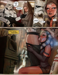  absurdres ahsoka_tano alien cherry-gig comic drool failed_hypnosis fellatio femdom gloves gonk_droid gun humor jedi_mind_trick open_mouth opera_gloves pants penis pubic_hair robot shorts squatting star_wars star_wars_rebels stormtrooper tentacles text togruta twintails weapon 