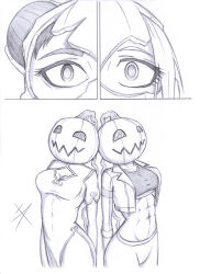 abs cammy_white capcom chun-li empty_eyes female_only femsub greyscale hypnotic_plant iashmoreart jack_o'_lantern jacket midriff multiple_girls multiple_subs pumpkin signature spiral spiral_eyes standing standing_at_attention street_fighter symbol_in_eyes