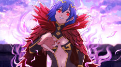 aura blue_hair cape catria_(fire_emblem) cleavage_cutout corruption earrings ephikro0810 female_only femsub fire_emblem fire_emblem_echoes fire_emblem_mystery_of_the_emblem glowing_eyes gold hair_ornament harrier_(fire_emblem) headband lipstick nail_polish navel nintendo pov red_eyes short_hair smile solo tagme