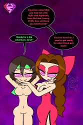  aerith_gainsborough aged_up arms_above_head bow braid brown_hair chin_hold collarbone dress english_text eyebrows_visible_through_hair eyelashes eyeshadow femsub final_fantasy final_fantasy_vii happy_trance headband heart_eyes hypnoscream hypnotized_hypnotist kingdom_hearts large_ass large_breasts multiple_doms multiple_girls navel nude pov_dom purple_background seductive_smile shiny_skin short_hair simple_background smug sora speech_bubble square_enix thighhighs very_long_hair wide_hips yuffie_kisaragi 