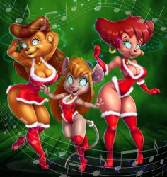 14-bis bear_girl blonde_hair boots brown_hair chip_n_dale_rescue_rangers choker christmas cleavage crossover dancing disney earrings femsub furry gadget_hackwrench glowing_eyes goggles goof_troop happy_trance hypnotic_music large_breasts long_hair milf mouse_girl peg_pete rebecca_cunningham red_hair santa_costume short_hair shrunken_irises smile talespin