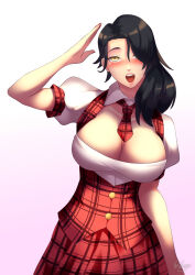 black_hair blush breasts cinder_fall cleavage clothed empty_eyes female_only femsub hadant happy_trance large_breasts long_hair looking_at_viewer open_mouth rwby saluting signature solo standing standing_at_attention tie unfocused_eyes yellow_eyes