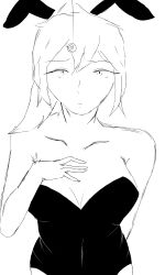absurdres altered_perception breasts bunnysuit confused greyscale large_breasts monochrome nahat original pendulum topless