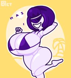 animated animated_gif bikini bimbofication breasts cyclops doll doll_joints dollification femsub huge_breasts hypnotic_accessory knick_knack micro_bikini monster_girl octotron2000 petrification pink_skin purple_hair smile solo sunglasses sunny_miami thick_thighs wide_hips