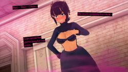  3d black_hair cyanstargazer empty_eyes femsub happy_trance hex_maniac hexification large_breasts long_skirt nintendo pokemon text zinnia 