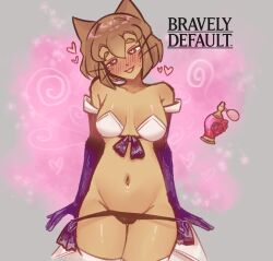  bikini_armor bravely_default breasts cat_ears cat_girl furry gameoverse gloves heart heart_eyes kit_bodega_(gameoverse) love love_potion missmilkou pheromones smell symbol_in_eyes undressing 