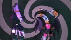 3d animated animated_gif bat_girl bat_wings blaze_the_cat breasts cat_girl clothed empty_eyes expressionless female_only femsub furry large_breasts legsweepboxer rouge_the_bat sonic_the_hedgehog_(series) source_filmmaker standing