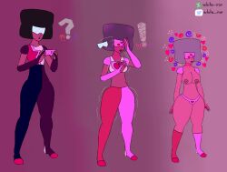 bimbofication black_hair brain_drain breast_expansion breasts female_only femsub garnet happy_trance huge_breasts large_breasts smile solo steven_universe symbol_in_eyes topless transformation whiteiron