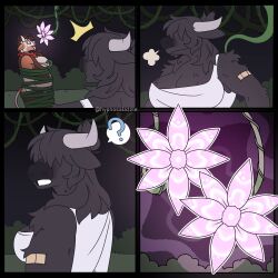  black_hair brown_hair cleavage cow_girl daisy_(hypnosalazzle) femsub furry hair_covering_both_eyes horns hypnosalazzle hypnotic_plant multiple_girls open_mouth original plant restrained tail tongue tongue_out vines 