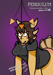 bent_over bottomless crossed_eyes female_only femsub food happy_trance horns humor hypnovember kilroylucy18 lizard_girl lucy_theodulf_(kilroylucy) original pendulum pussy_juice solo tail tan_skin tongue_out unfocused_eyes