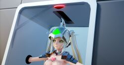 3d blonde_hair box clothed_exposure expressionless femsub helmet mmd nipples personification restrained shoulder_pads small_breasts tears twintails ultra_lady_ceres_(gniidan1) ultraman yellow_eyes youknow
