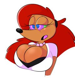  cleavage expressionless femsub furry hedgehog_girl huge_breasts kaa_eyes necklace open_mouth original red_hair ring_eyes tagme tempson 