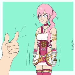 femsub final_fantasy final_fantasy_xiii final_fantasy_xiii-2 finger_snap happy_trance pink_hair rosera serah_farron smile square_enix stage_hypnosis