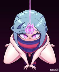  blue_hair coin cuchuflin face_mask femboy grusha_(pokemon) heart_eyes hypno kneeling male_only maledom malesub nintendo nude pendulum penis pink_eyes pokemon pokemon_scarlet_and_violet scarf short_hair small_penis spiral_eyes thick_thighs thighs 