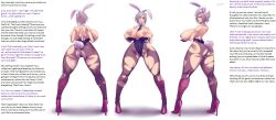 alternate_costume ass bimbofication brain_drain breast_expansion breasts bunny_ears bunnysuit caption caption_only cleavage fake_animal_ears fake_tail femsub high_heels huge_breasts league_of_legends maledom manip multiple_views oppaiobsession_(manipper) pov raidouzero riven_(league_of_legends) short_hair tail text torn_clothes white_hair