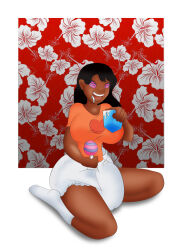 absurdres age_regression aungshadow black_hair breasts dark_skin diaper disney drool female_only femsub happy_trance large_breasts lilo_and_stitch nani_pelekai open_mouth rattle socks spiral_eyes symbol_in_eyes