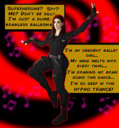  3d ballerina black_widow bodysuit dancer dancing femsub happy_trance humiliation mantra marvel_comics music red_hair saltygauntlet spiral thick_thighs unaware 