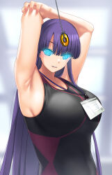  arms_above_head arms_behind_back breasts cleavage coin expressionless fate/grand_order fate_(series) female_only femsub gachou glowing glowing_eyes large_breasts long_hair looking_at_viewer manip misterman4_(manipper) one-piece_swimsuit pendulum purple_hair saint_martha school_swimsuit solo spiral_eyes swimsuit symbol_in_eyes tagme 