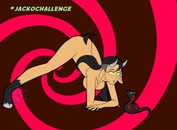  animal_ears bent_over black_hair bottomless breasts female_only femsub goat_girl hanging_breasts horns jack-o_pose katsiika katsiika_(katsiika) long_hair meme nude open_mouth original snake spiral spiral_eyes symbol_in_eyes tail top-down_bottom-up topless yoga 