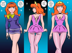 absurdres ballerina breasts daphne_blake dialogue empty_eyes female_only femsub ghost_clown long_hair looking_at_viewer looking_back orange_hair pov pov_dom scooby-doo_(series) text zorro-zero