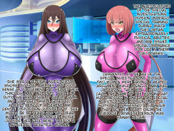 abs angry aware blue_eyes blush bodysuit brown_hair hard_translated koma milf mole mother_and_daughter multiple_girls muscle_girl original pink_hair text translated yellow_eyes