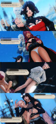  3d absurdres au_ra bare_legs black_hair breasts cat_girl character_request cleavage dialogue edengpose edenhianne english_text femsub final_fantasy final_fantasy_xiv groping hair_covering_one_eye heterosexual horns legs long_hair maledom miqo'te multiple_girls multiple_subs nail_polish nipples nude original outdoors panties pink_hair possession red_hair short_hair skirt_lift square_enix tagme text thighs white_hair yuri 