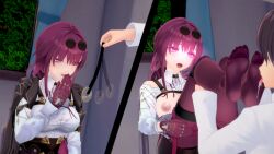  3d absurdres before_and_after black_hair breasts breasts_outside coin drool feet femsub foot_licking foot_worship glasses_on_head gloves glowing glowing_eyes heterosexual honkai_star_rail instant_loss kafka_(honkai_star_rail) koikatsu! licking lipstick makeup maledom nipples open_mouth pendulum purple_eyes purple_hair sandwich_(artist) short_hair sunglasses tongue tongue_out 