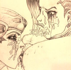 analingus anus cum cum_in_mouth cum_on_body cum_on_face drool fellatio femsub long_hair makeup maledom mole oral overwatch penis piercing pinkink runny_makeup sketch sombra_(overwatch) tears tech_control tongue tongue_out western widowmaker