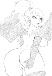 bat_girl bottomless breasts female_only femsub gloves mindwipe_(artist) nude opera_gloves overwhored pussy pussy_juice sketch skree_(overwhored) spiral_eyes symbol_in_eyes topless wings