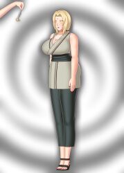  blonde_hair bluebullpen breasts cleavage coin expressionless femdom femsub glowing glowing_eyes high_heels huge_breasts lipstick long_hair magic milf nail_polish naruto_(series) open_mouth pendulum sandals standing standing_at_attention symbol_in_eyes toenail_polish tsunade yellow_eyes 
