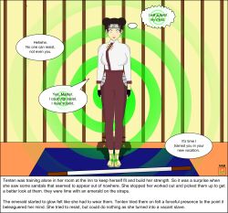  breasts brown_hair dialogue empty_eyes femsub large_breasts nabs001 naruto_(series) sandals spiral tenten text 