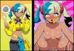  ai_art before_and_after canari_(pokemon) cell_phone comic cowgirl_position drool femsub hellsing002_(generator) instant_loss jacket male_pov mask nintendo nipples pokemon pokemon_(creature) pov pov_dom pussy rotom sex speech_bubble spiral spiral_eyes symbol_in_eyes twintails vaginal zipper 