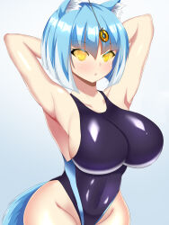  animal_ears armpits arms_behind_back asagi_(bombergirl) blonde_hair blush bombergirl breasts cleavage coin female_only femsub glowing glowing_eyes large_breasts looking_at_viewer manip misterman4_(manipper) one-piece_swimsuit open_mouth pendulum short_hair solo spiral_eyes swimsuit symbol_in_eyes tagme tail tokuchukancoll 