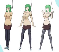 absurdres db-palette female_only green_hair happy_trance original robot robotization transformation white_background