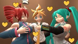 aged_up ahoge arm_warmers bare_shoulders blue_eyes blue_hair blush breast_grab charm_(spell) femsub flower_in_hair harem heart hypnoscream large_breasts len_kagamine looking_at_viewer love maledom manip miku_hatsune multiple_girls multiple_subs nail_polish red_hair seductive_smile smug source_filmmaker spiralwash_eyes teto_kasane tie twintails vocaloid yellow_eyes