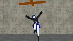 3d ado airmotor animated black_panties blue_eyes blue_hair boots cleavage clothed dazed femsub fingerless_gloves gloves human_puppet long_hair midriff mmd naima_(ado) pale_skin panties ponytail puppet skirt underboob underwear upskirt video