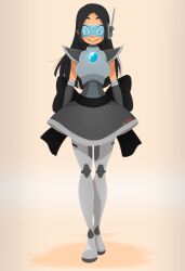 antenna black_hair blue_eyes bow disguised_hypnotist happy_trance long_hair original robotization skirt standing_at_attention tagme visor