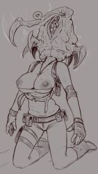  absurdres androgynous androgynous_dom body_control breasts claws cleavage clothed corruption drool female_only femsub gloves jill_valentine large_breasts monochrome monster necklace nemesis_(resident_evil) nemesis_alpha nightmare_fuel nipples parasite possession reliusmax resident_evil sketch tentacles torn_clothes virus vore 