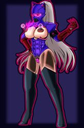  abs animal_ears arm_bands before_and_after capcom cat_ears censored claws dildo electricity fake_animal_ears female_only femsub gloves hand_on_another's_cheek high_heels karatina_(karatina) kriegsadler large_breasts leotard looking_at_viewer mask original pantyhose pasties ponytail purple_background red_eyes shadaloo_dolls shoulder_pads solo spiral_eyes standing street_fighter thick_thighs thigh_boots thighhighs topless vaginal very_long_hair wide_hips 