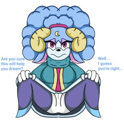 altered_common_sense ariem blue_hair female_only femsub legs open_shirt peptryxs_ red_eyes sheep_girl sonic_the_hedgehog_(series) text tights